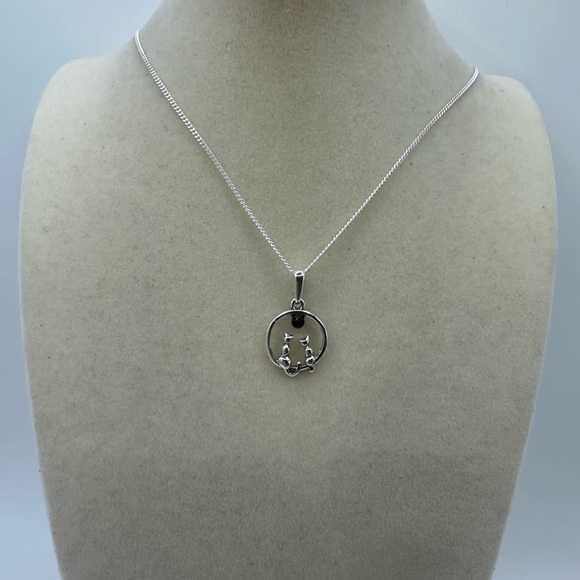 Silver Cats and Cherry Amber Full Moon Pendant with Silver Chain - Picture 5 of 8